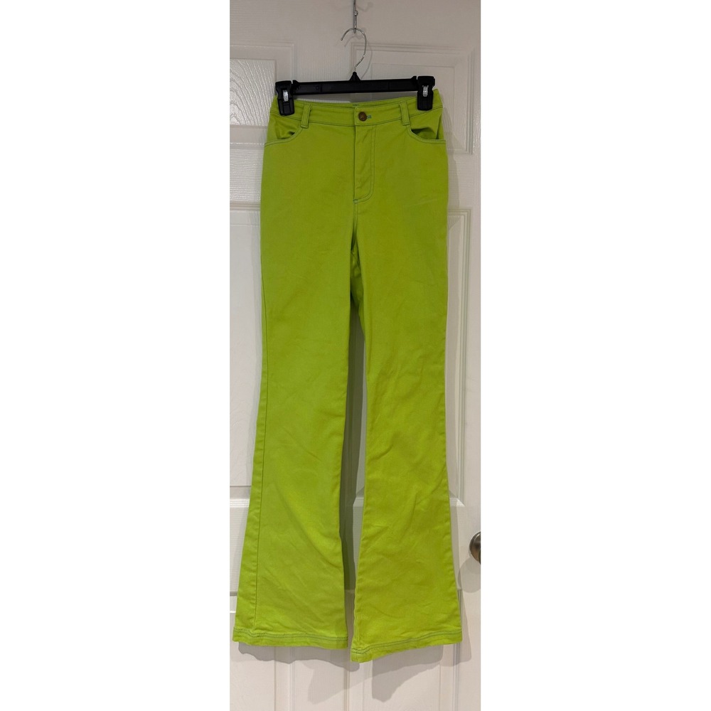 The Wolf Gang Neon Lime Green High Waisted Flare Pants XS Festival Retro Street